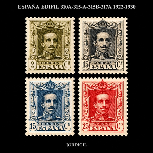 España 1922-1930 Edifil 310A-315A-315B-317A
