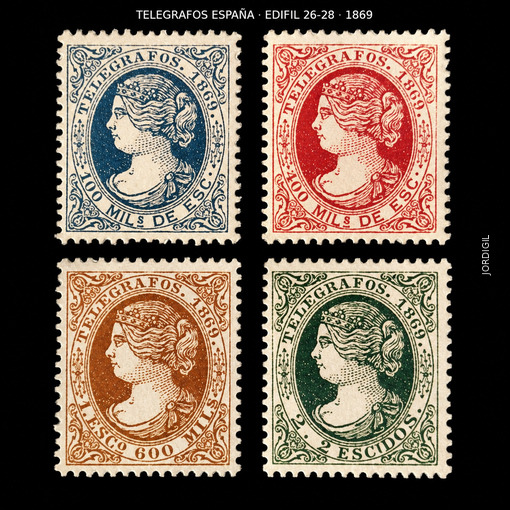 Telegrafos España 1869 Edifil 26-28