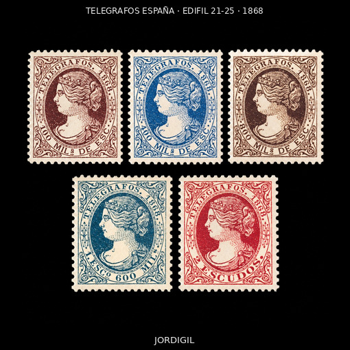 Telegrafos 1868 Edifil 21-25