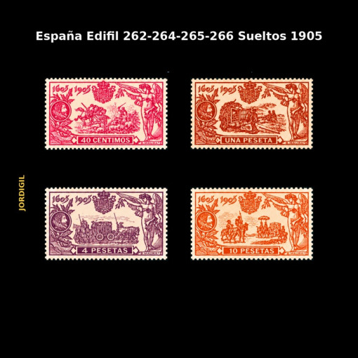 España III Centenario Publicacion "El Quijote" valores de la serie 257-266 · 1905 · Edifil 262-264-265-266